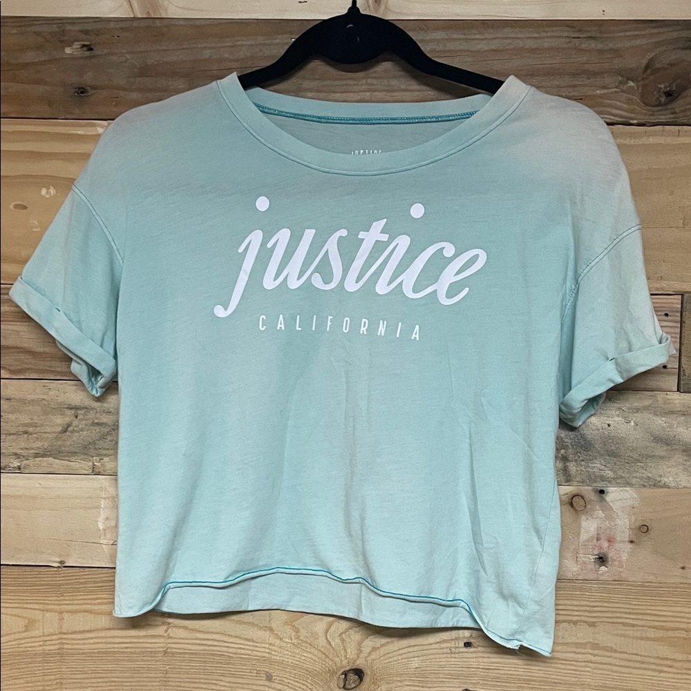 Justice Active size 10 Mint Green/White California Short Sleeve Short Crop Top